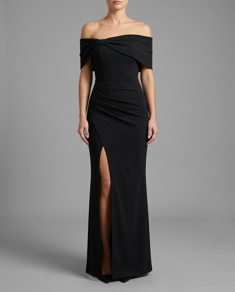 Black Off The Shoulder Split Maxi Dress
