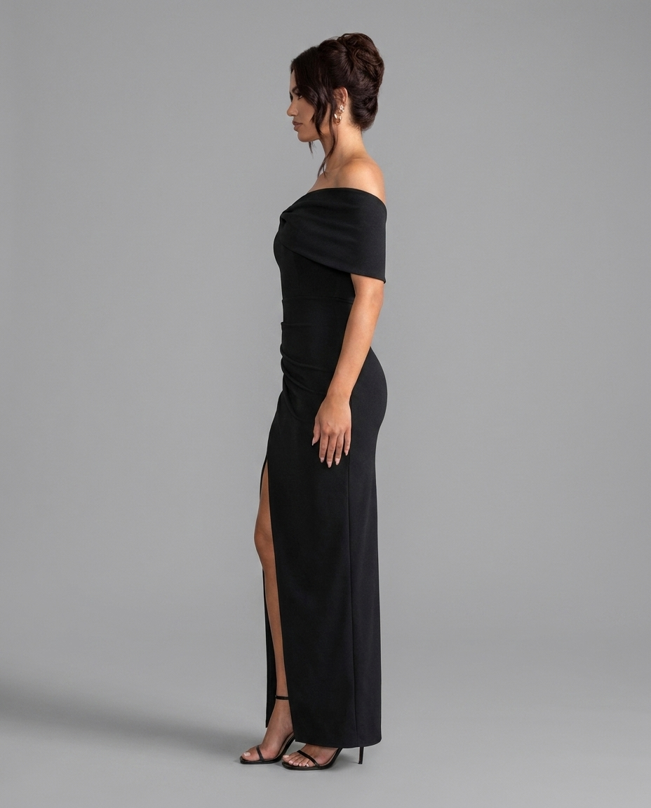 Black Off The Shoulder Split Maxi Dress