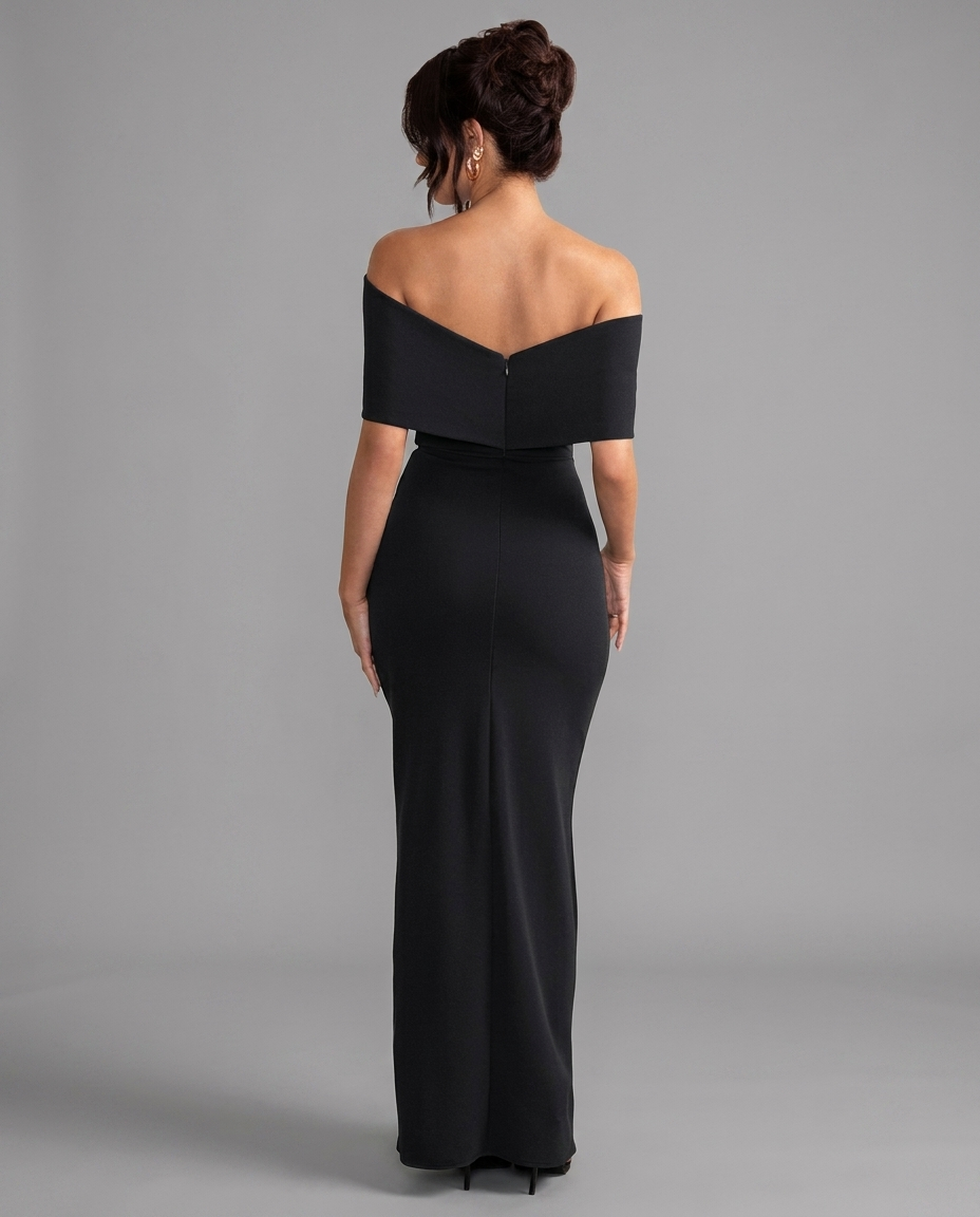 Black Off The Shoulder Split Maxi Dress