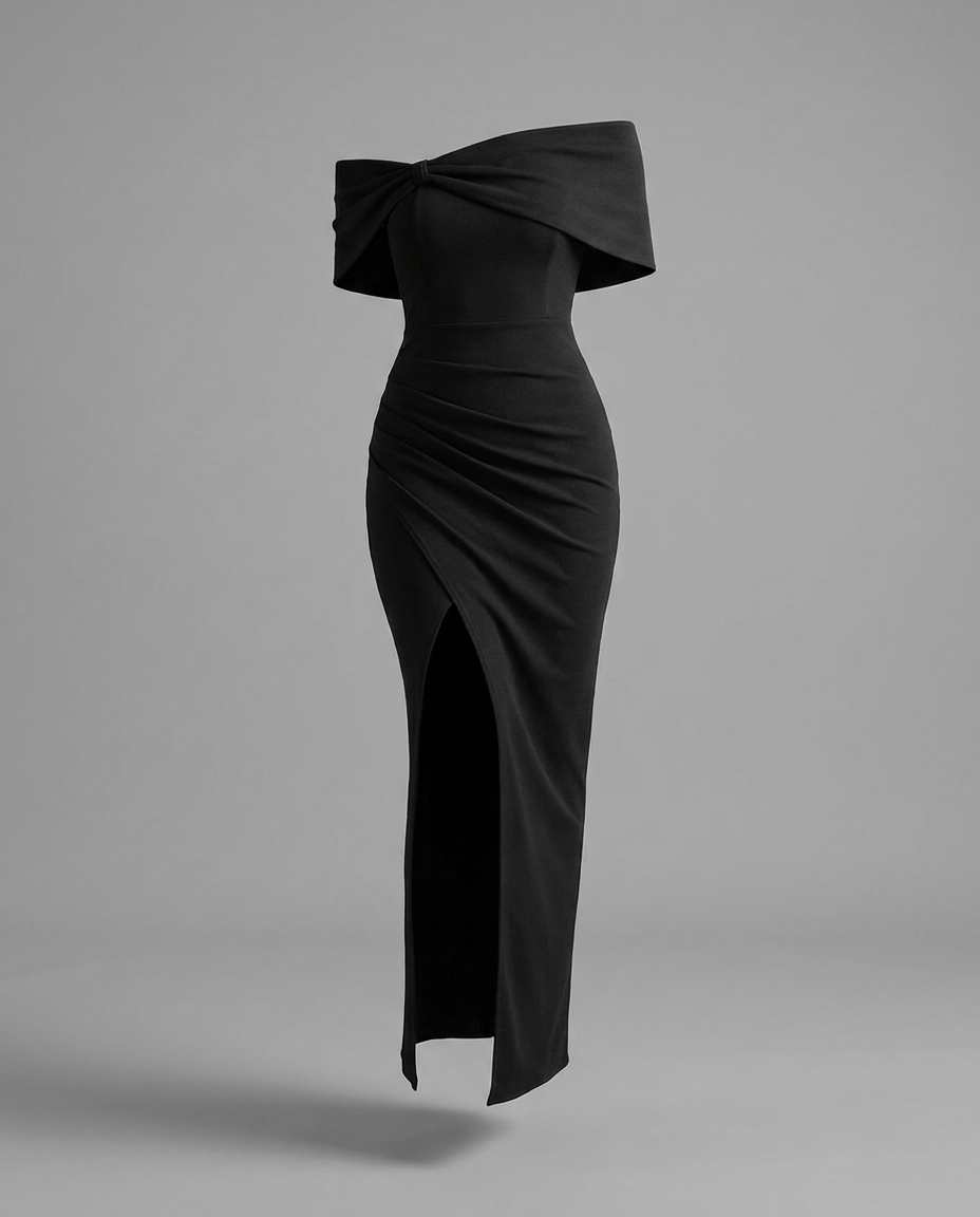 Black Off The Shoulder Split Maxi Dress