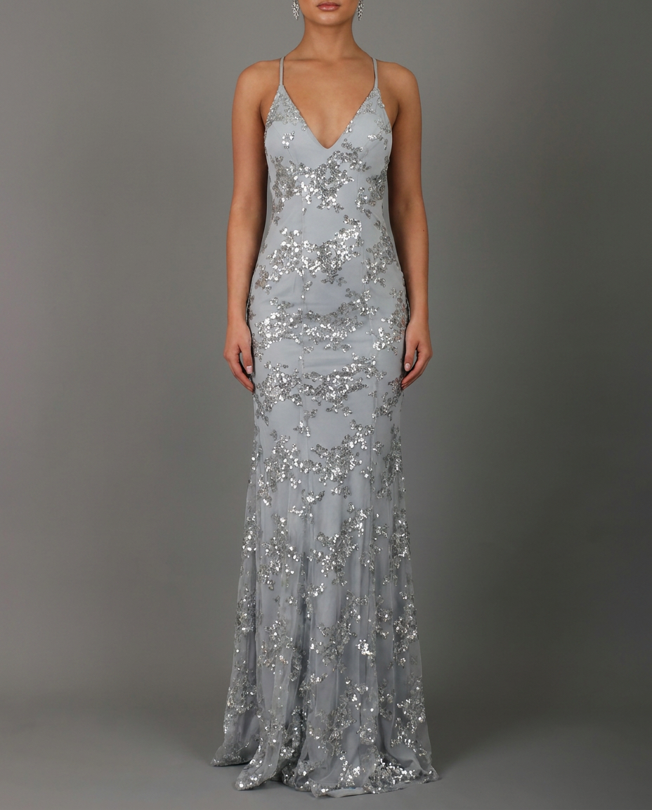 Sequin Lace Up Back Maxi Dress