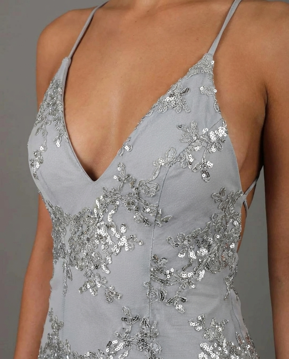 Sequin Lace Up Back Maxi Dress