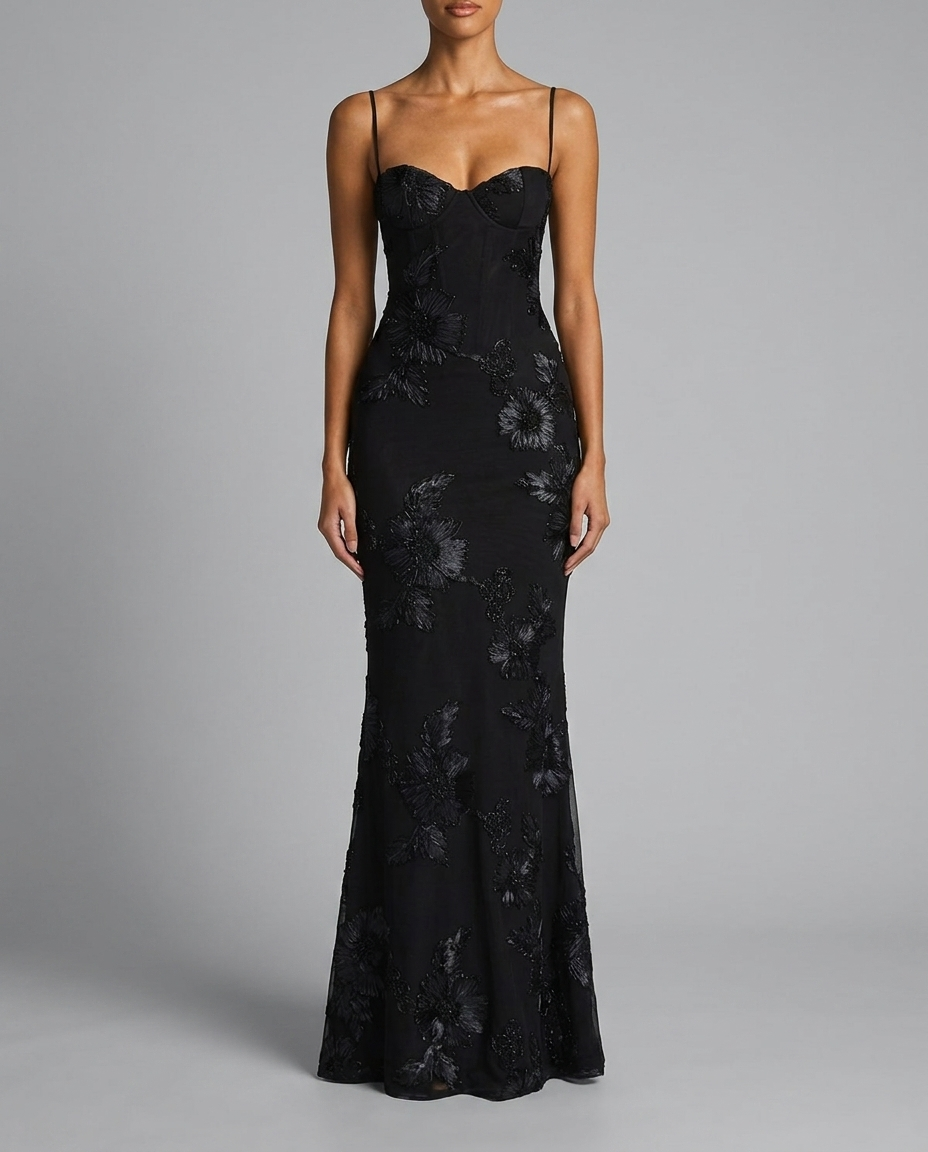 Floral Embroidered Corset Maxi Dress