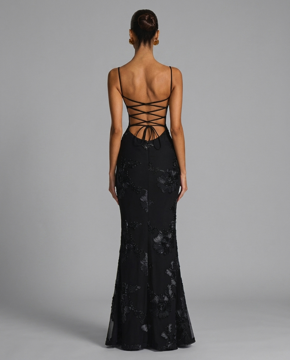 Floral Embroidered Corset Maxi Dress