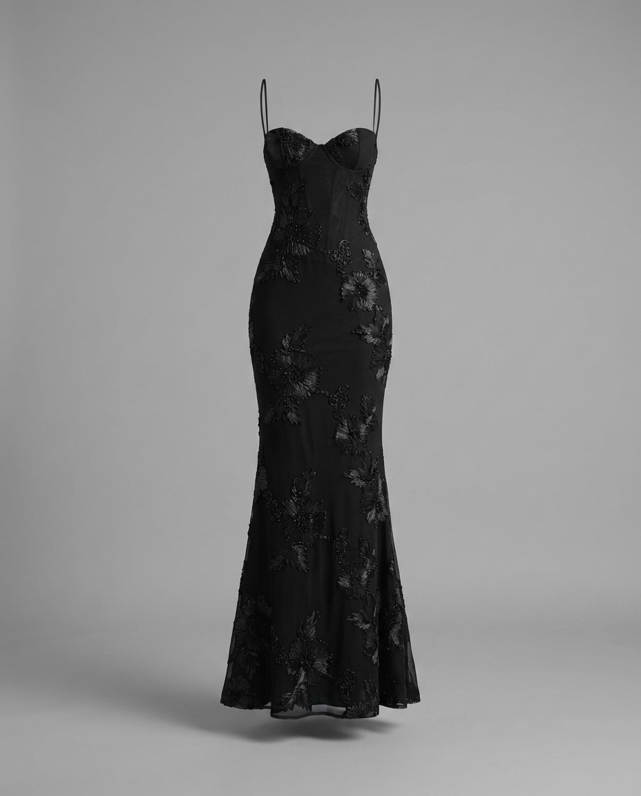 Floral Embroidered Corset Maxi Dress