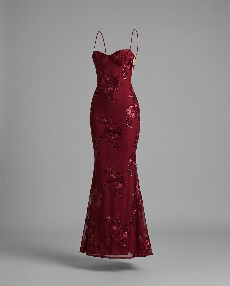 Floral Embroidered Corset Maxi Dress