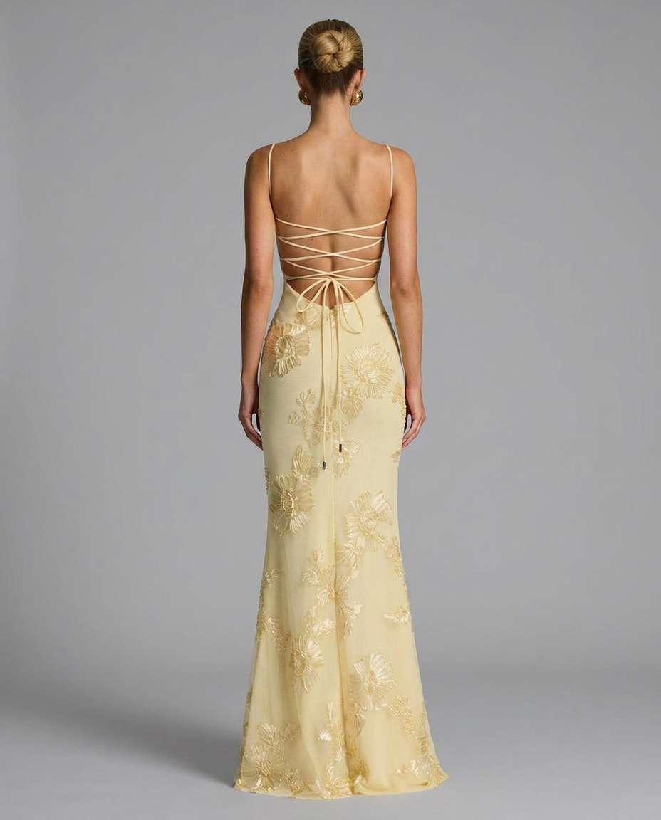 Floral Embroidered Corset Maxi Dress