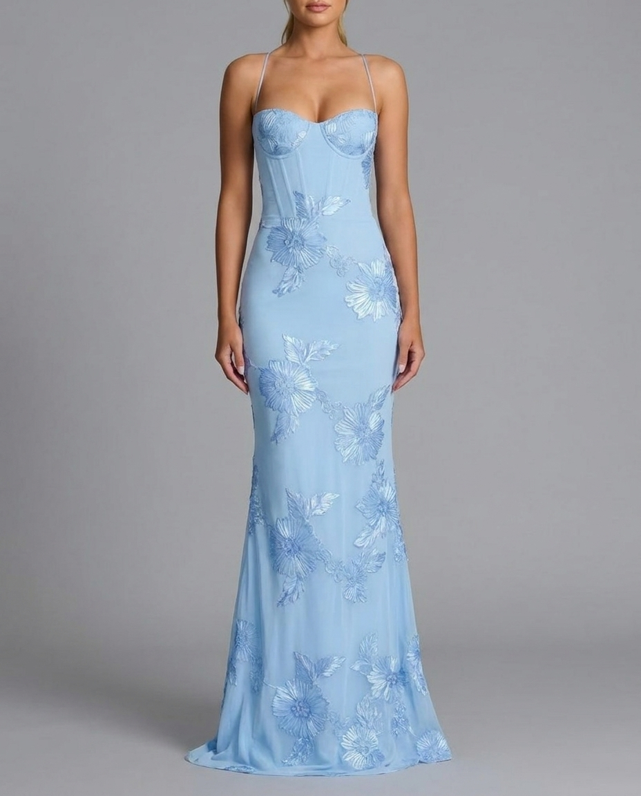 Floral Embroidered Corset Maxi Dress
