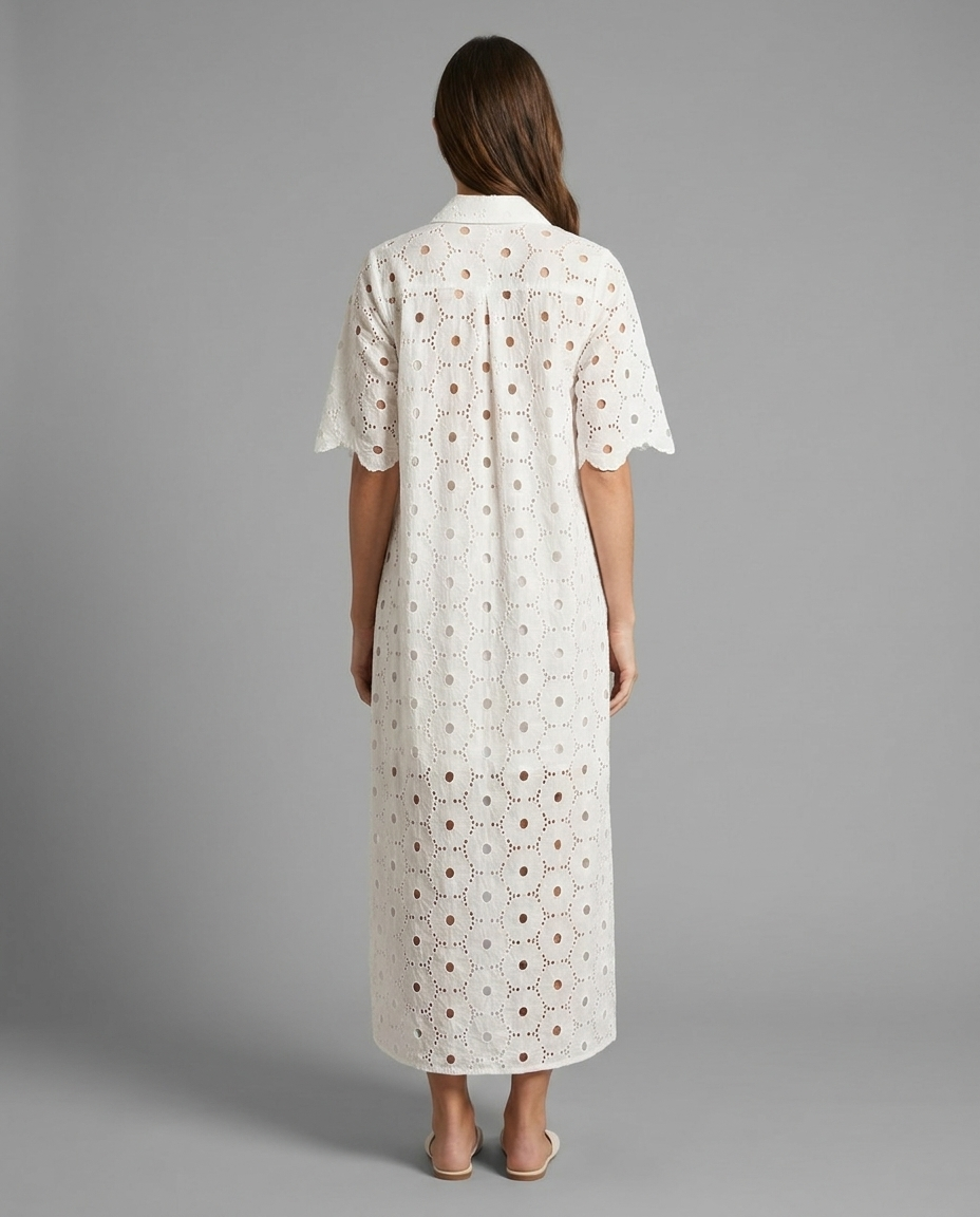 White Broderie Anglaise Shirt Maxi Dress