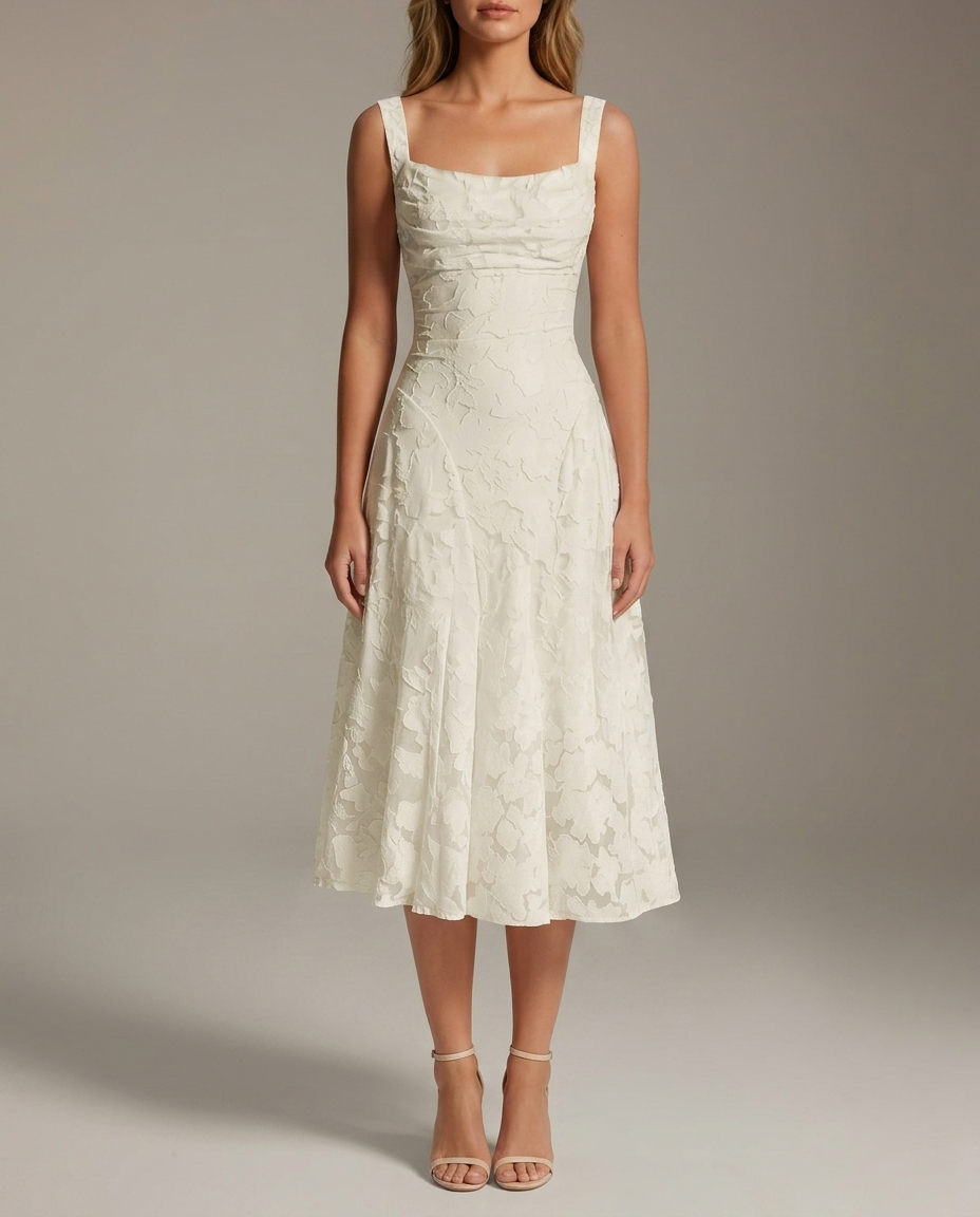 Free Shipping A-Line Square Neck Sleeveless Floral Lace Tea-Length Formal Dress UK