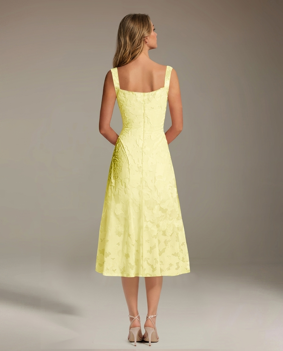 Square Neck Textured Floral Midi Dress