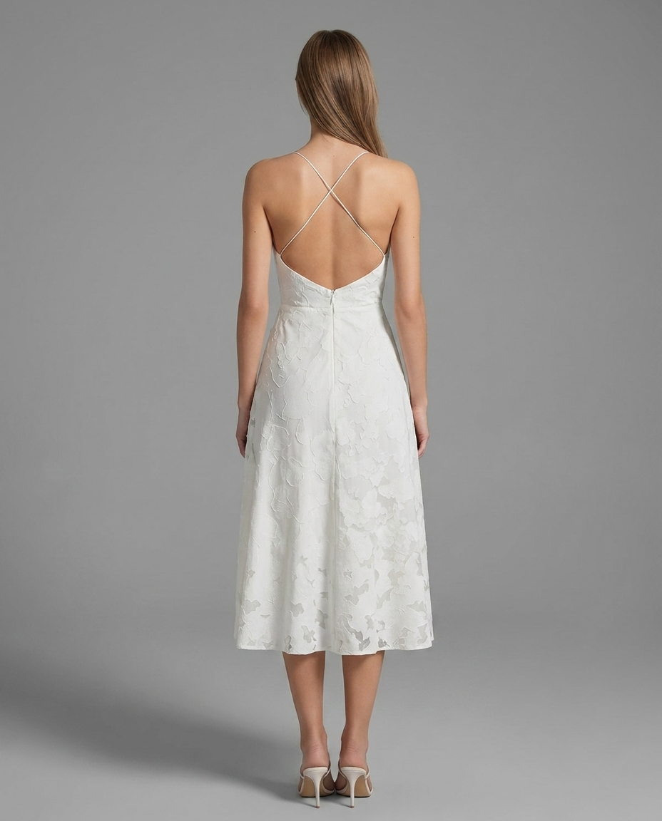 Cowl Neck Textured Floral Midi Dress