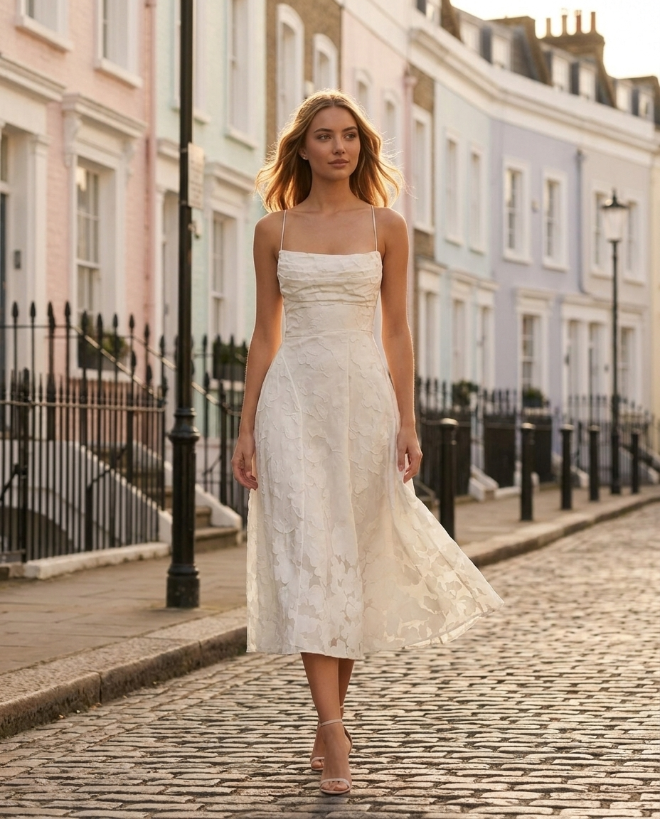 Cowl Neck Textured Floral Midi Dress