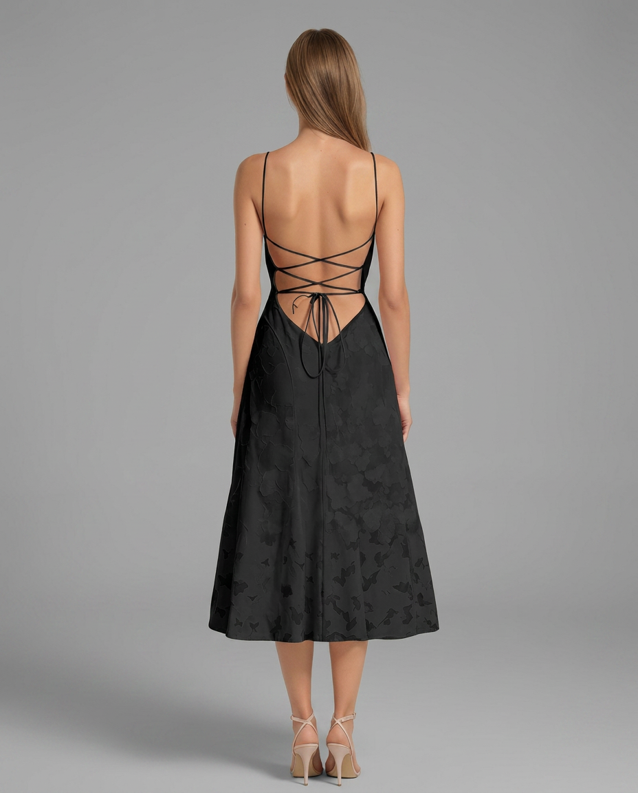 Cowl Neck Textured Floral Midi Dress