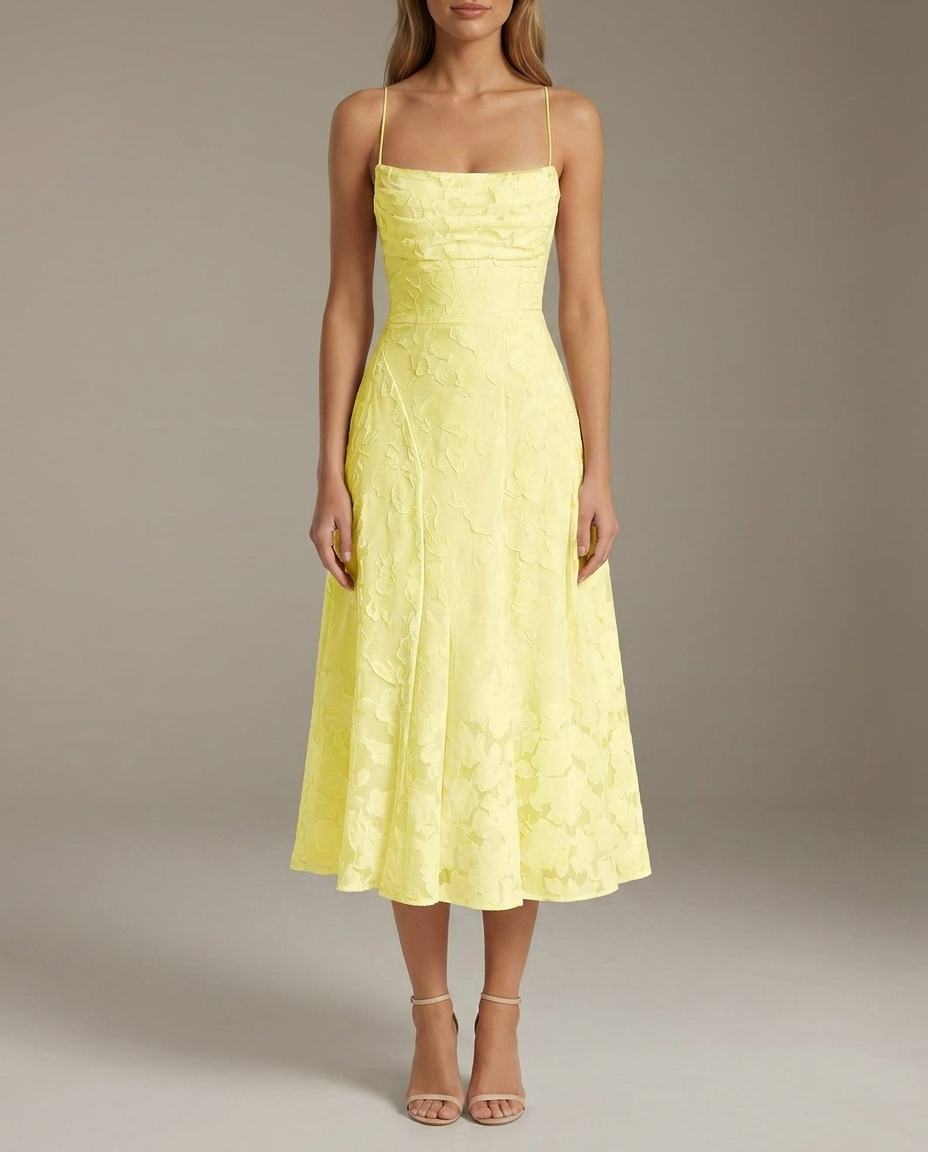 Cowl Neck Textured Floral Midi Dress