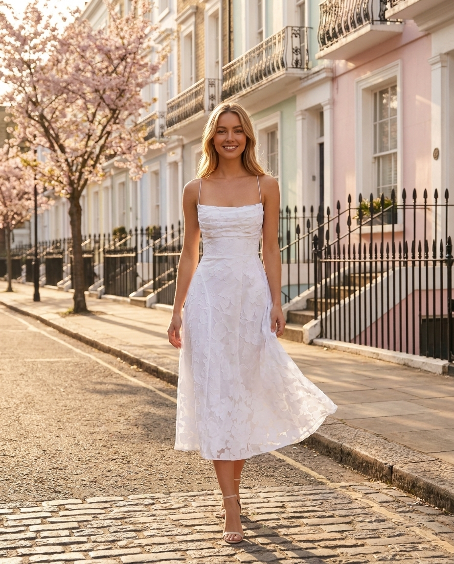 Cowl Neck Textured Floral Midi Dress