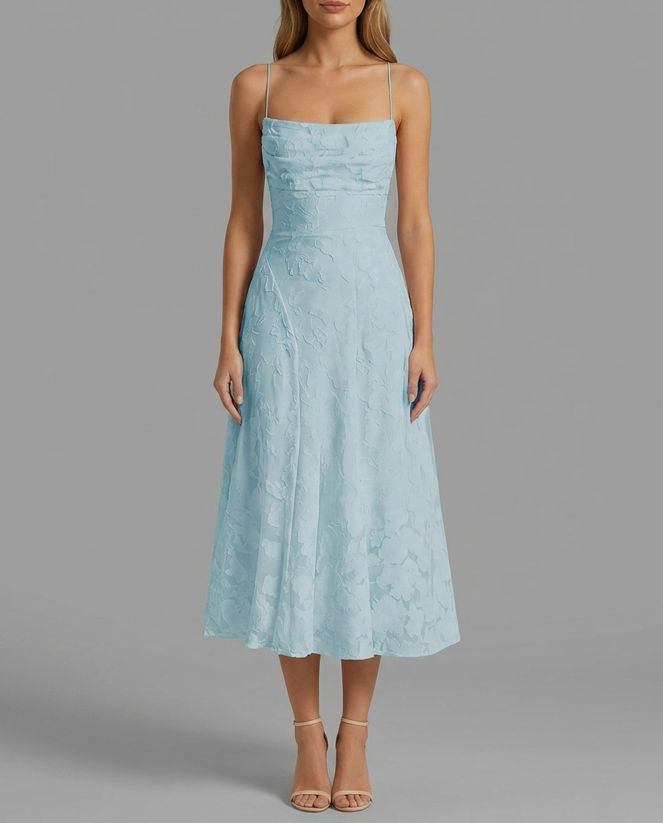 Cowl Neck Textured Floral Midi Dress