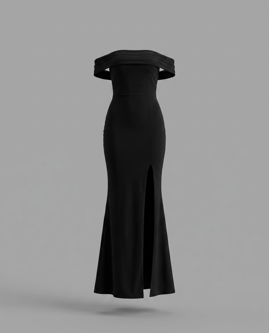 Women's Off Shoulder Maxi Dress – Black Split Gown