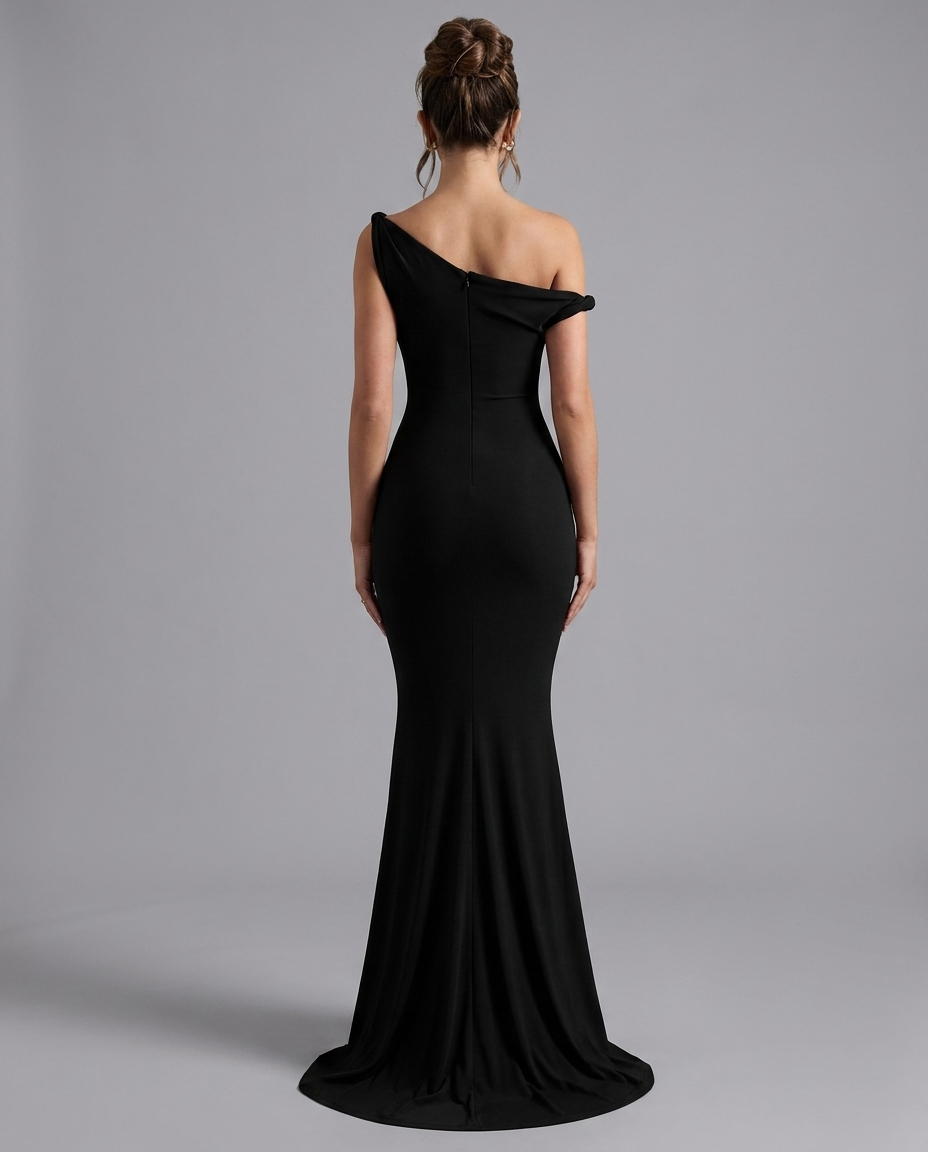 Women's One Shoulder Maxi Dress – Black Fishtail Gown