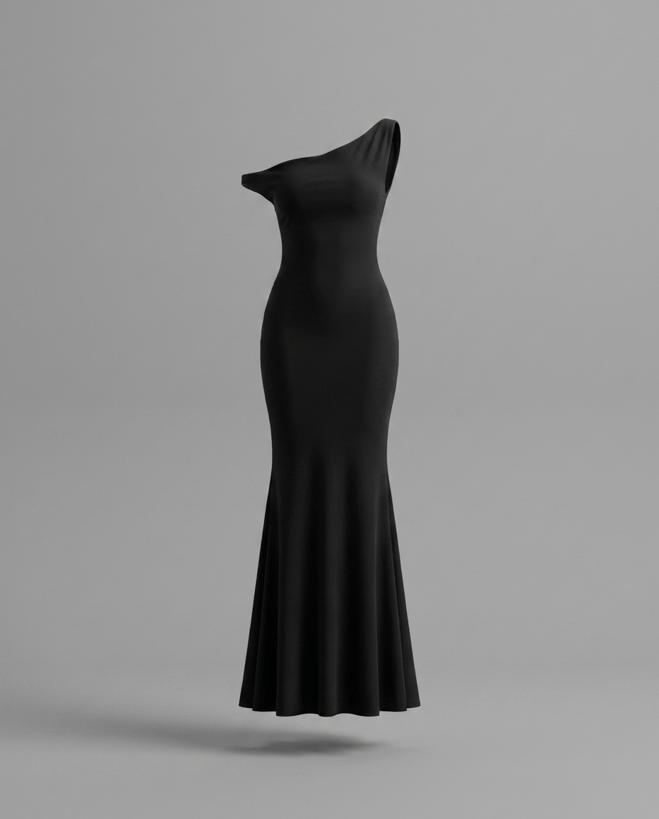 Women's One Shoulder Maxi Dress – Black Fishtail Gown