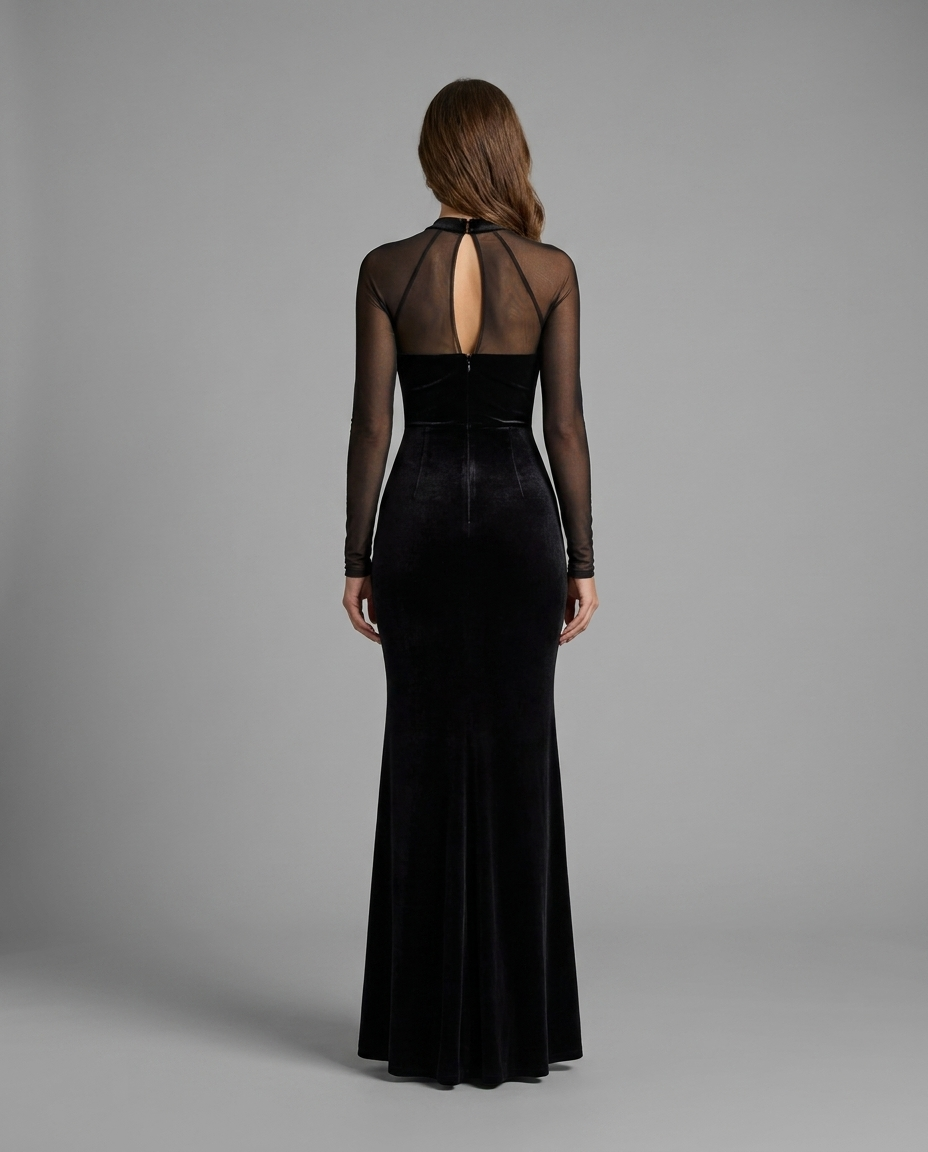 Black Velvet Long Sleeve Maxi Dress