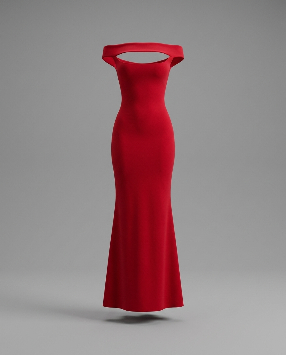 Red Off The Shoulder Fishtail Maxi Dress