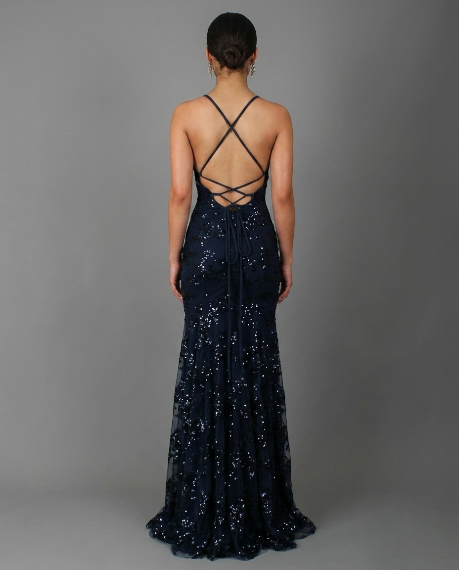 Sequin Lace Up Back Maxi Dress