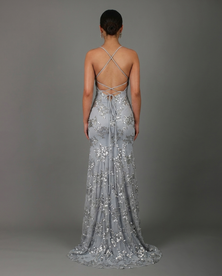 Sequin Lace Up Back Maxi Dress