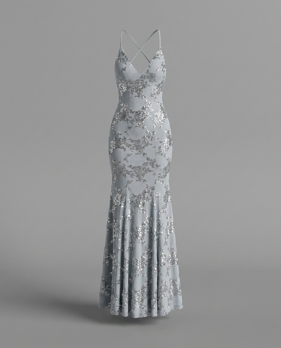 Sequin Lace Up Back Maxi Dress