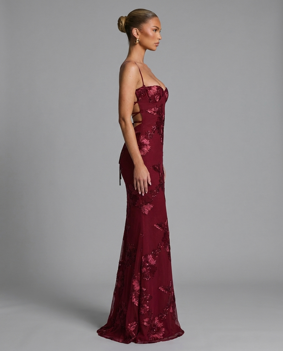 Floral Embroidered Corset Maxi Dress