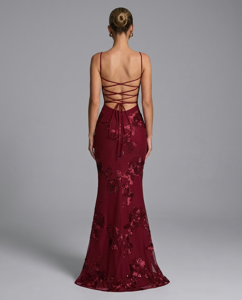 Floral Embroidered Corset Maxi Dress