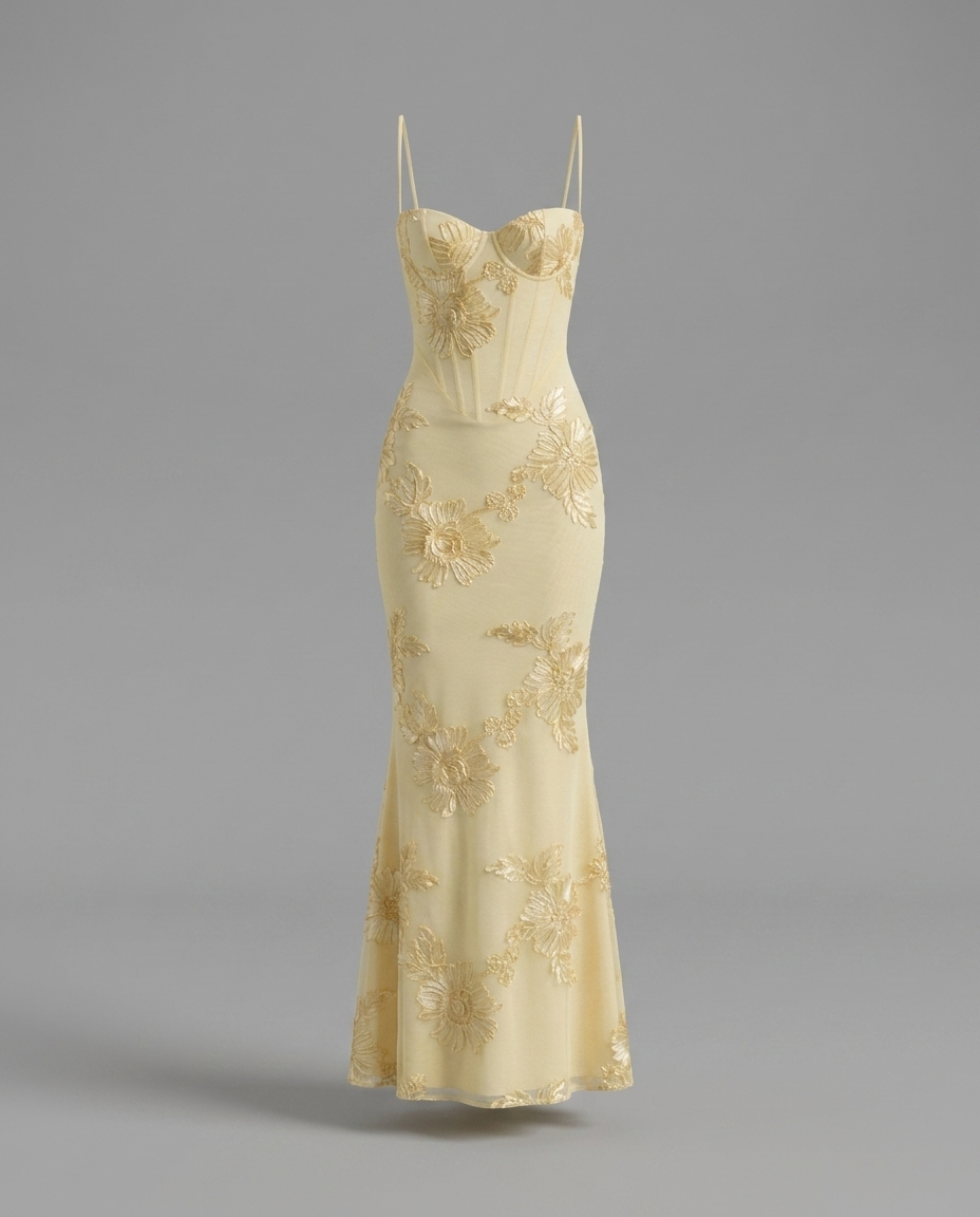 Floral Embroidered Corset Maxi Dress