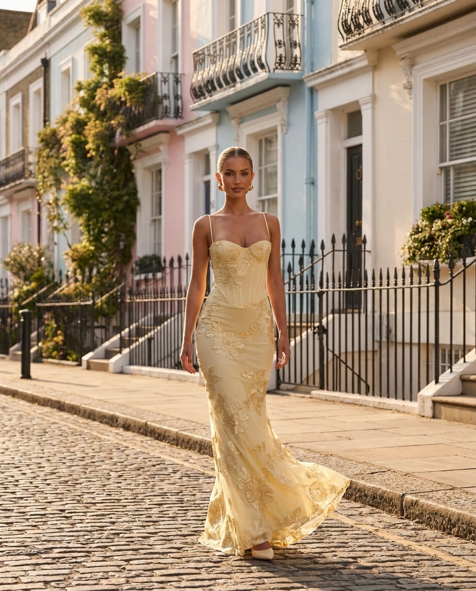 Floral Embroidered Corset Maxi Dress