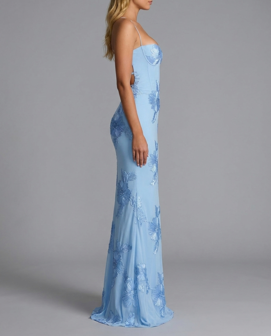 Floral Embroidered Corset Maxi Dress
