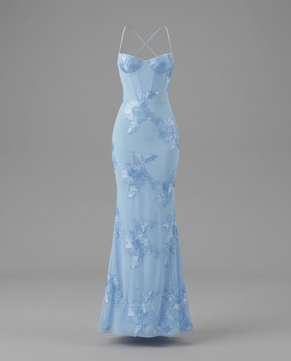 Floral Embroidered Corset Maxi Dress