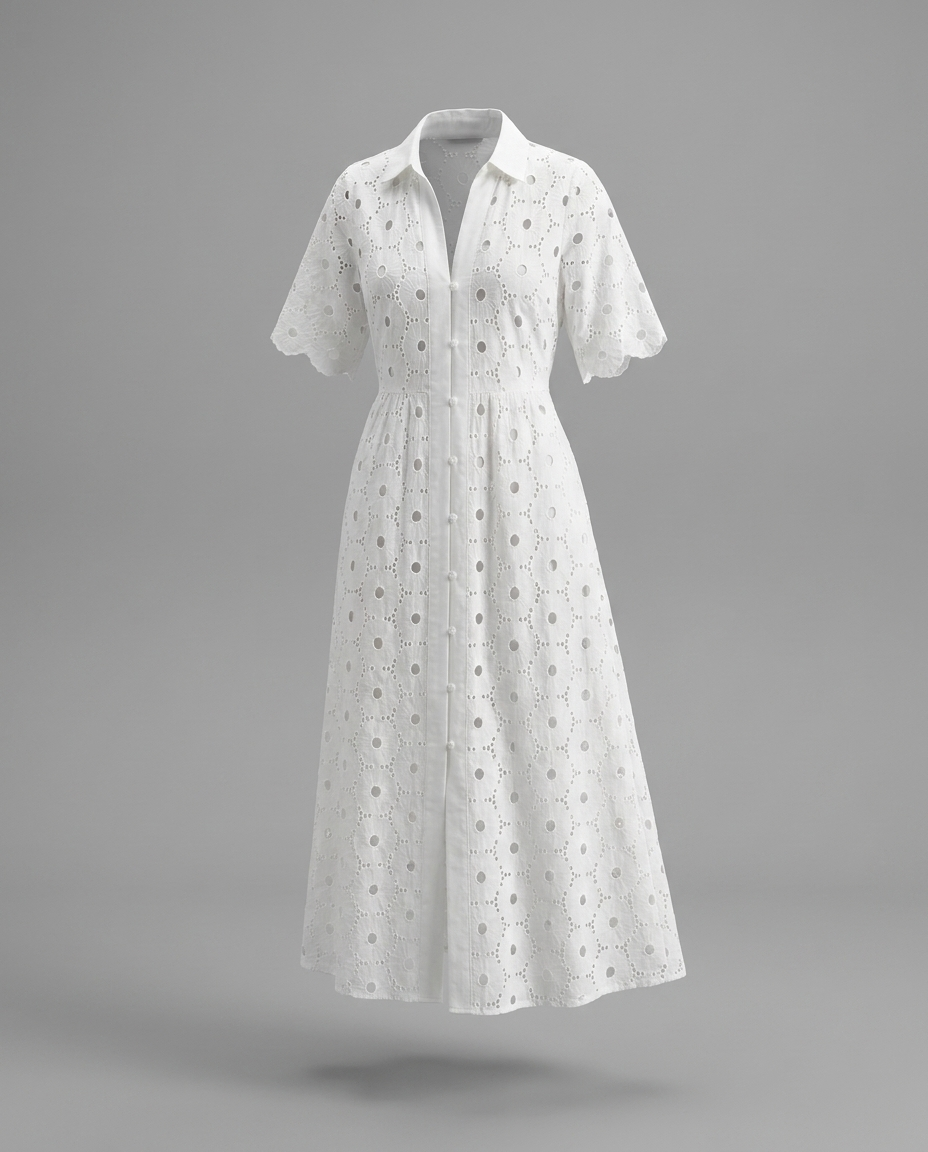White Broderie Anglaise Shirt Maxi Dress