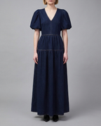 Indigo Denim Puff Sleeve Maxi Dress