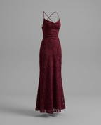 Burgundy Cowl Neck Lace Up Maxi Dress
