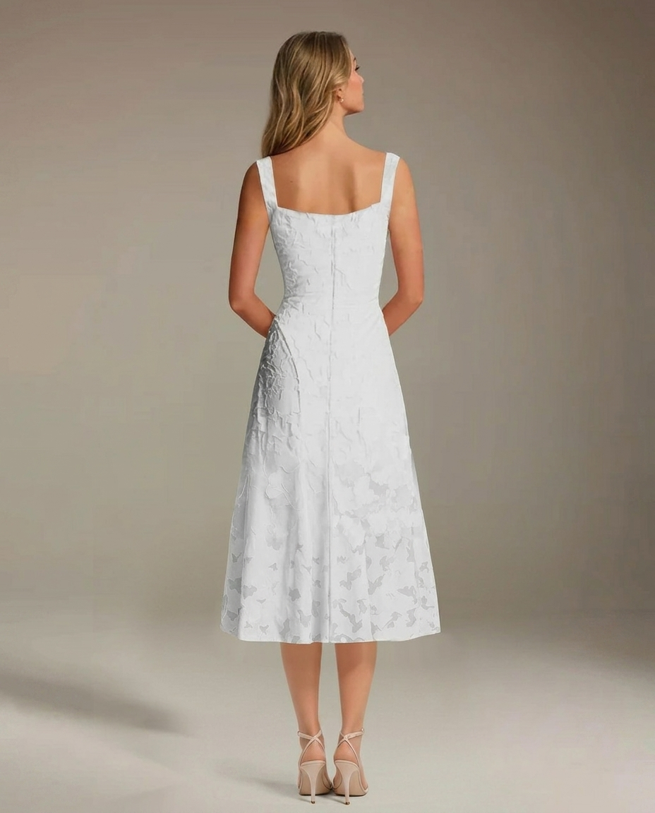 Square Neck Textured Floral Midi Dress