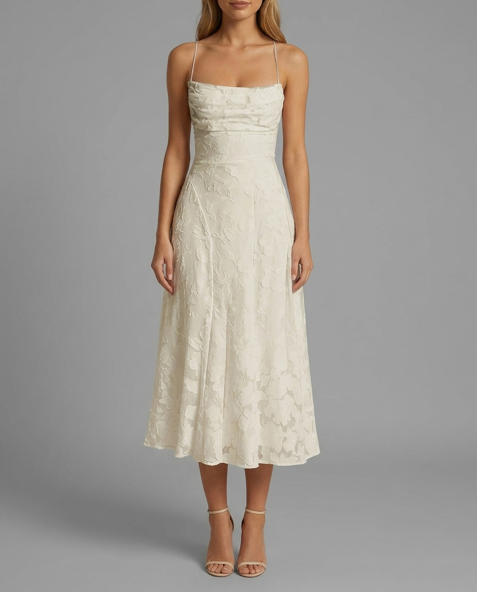 Cowl Neck Textured Floral Midi Dress
