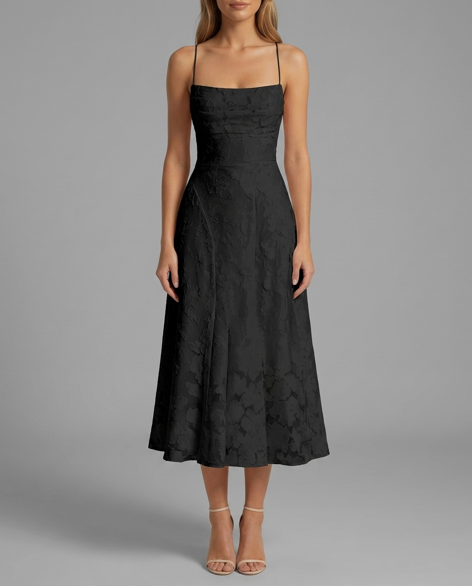 Cowl Neck Textured Floral Midi Dress
