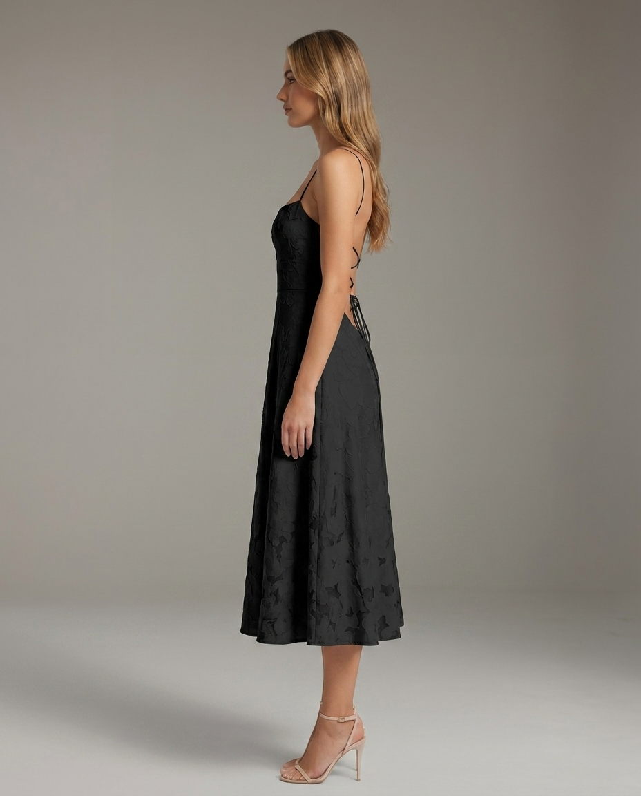 Cowl Neck Textured Floral Midi Dress