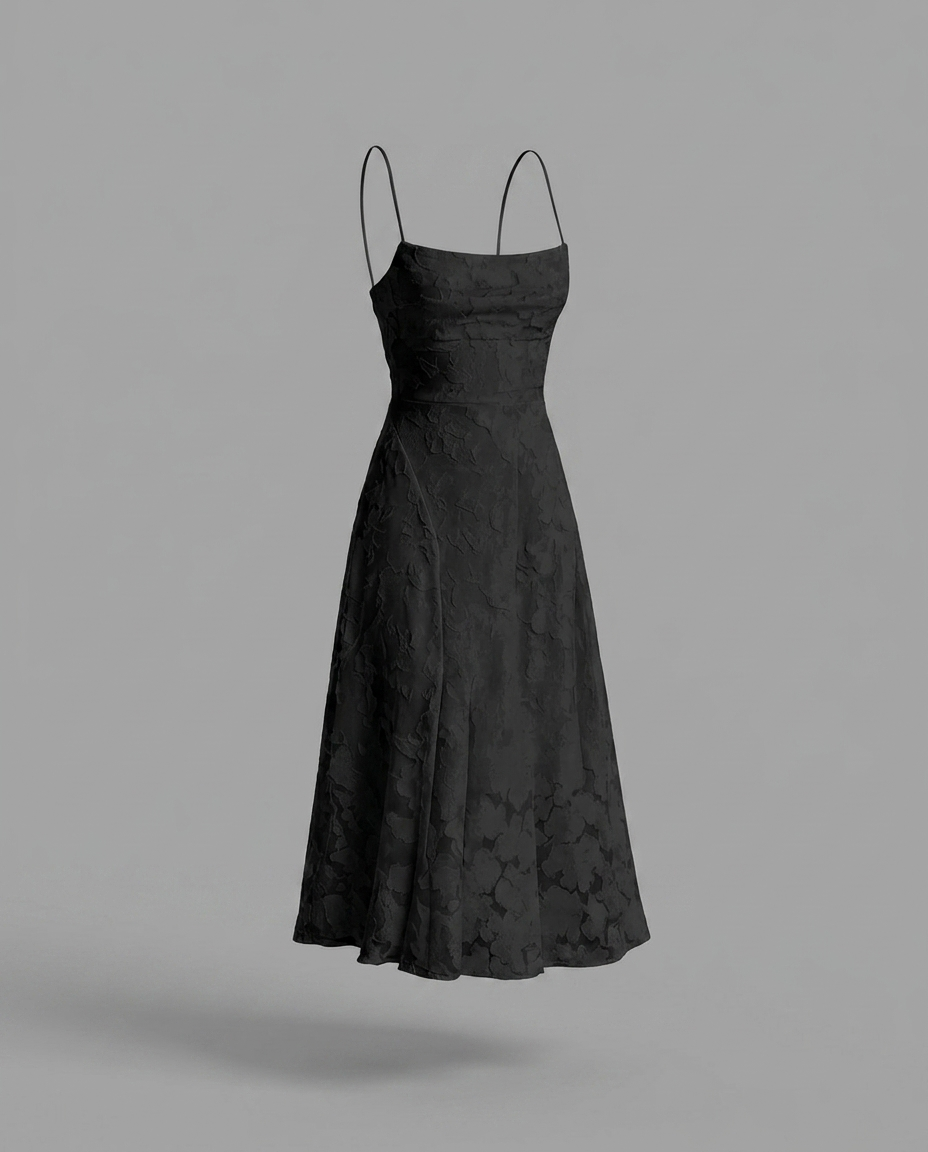 Cowl Neck Textured Floral Midi Dress