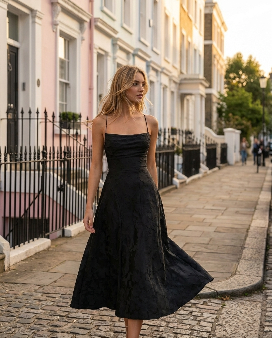 Cowl Neck Textured Floral Midi Dress