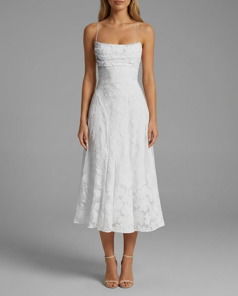 Cowl Neck Textured Floral Midi Dress