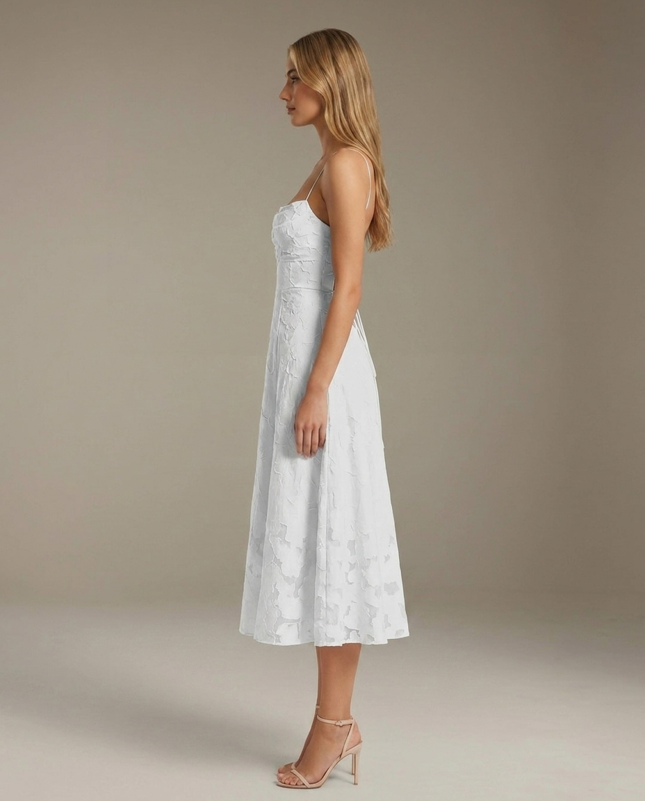 Cowl Neck Textured Floral Midi Dress