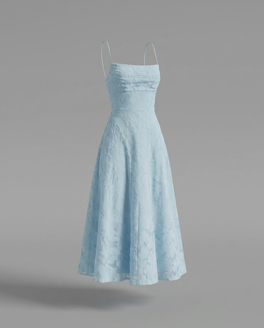 Cowl Neck Textured Floral Midi Dress